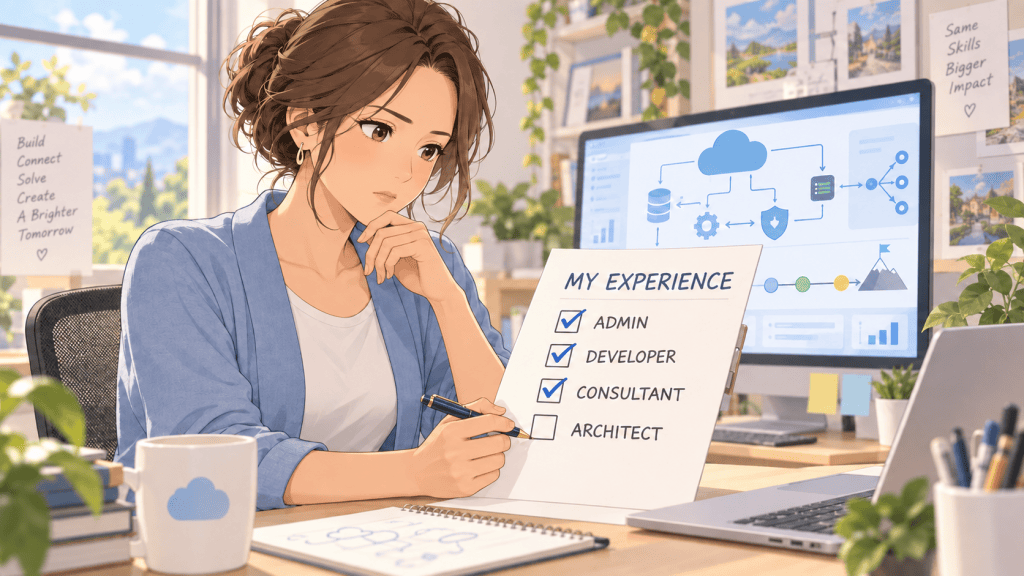 A woman thinking about if she has enough experience to call herself an architect